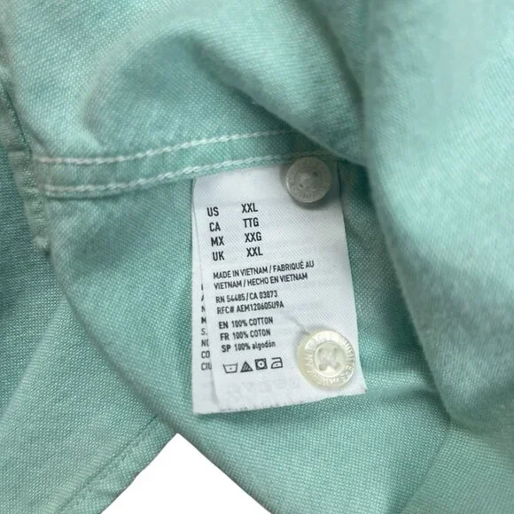American Eagle Men’s XXL Blue Seriously Soft Short sleeve Button down Seafoam - Picture 5 of 7